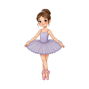 Girl Ballerina in Purple Tutu and Pink Pointe Shoes
