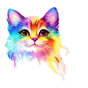 Colorful Watercolor Cat Head Illustration