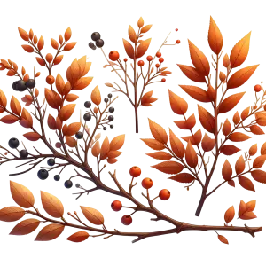 Autumn Branches with Orange Leaves and Berries