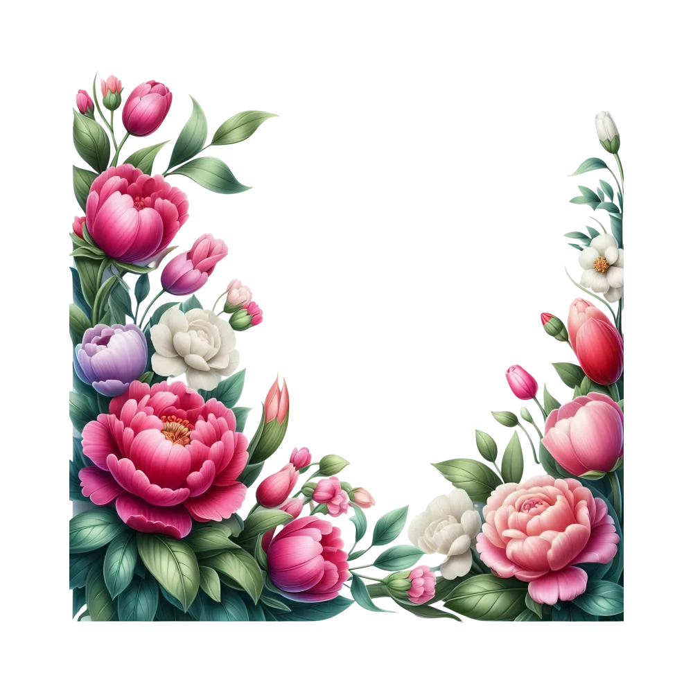 Floral Corner Frame with Pink, White, and Purple Flowers