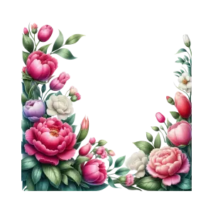 Floral Corner Frame with Pink, White, and Purple Flowers