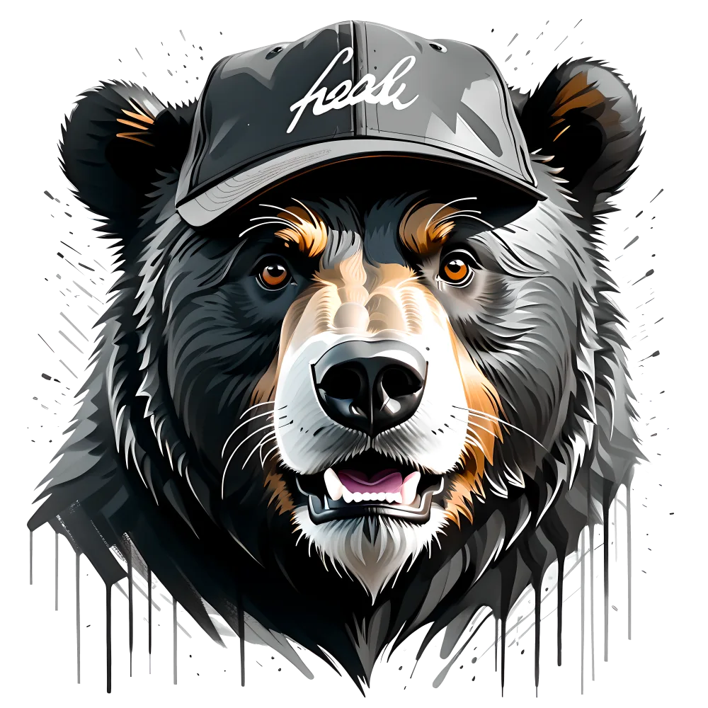 Stylized Bear Head Wearing Cap Illustration