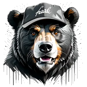 Stylized Bear Head Wearing Cap Illustration