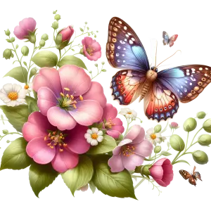 Colorful Butterflies and Pink Flowers Illustration