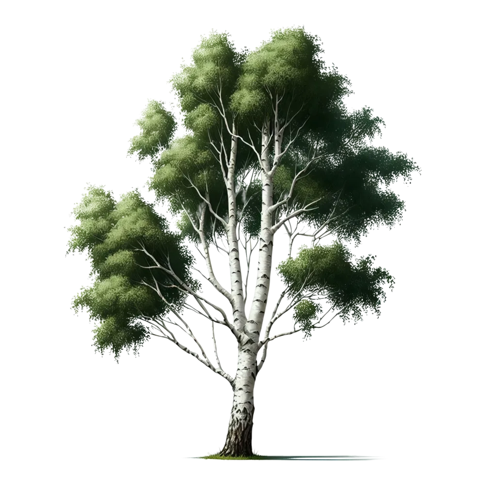 Realistic Birch Tree with Green Leaves