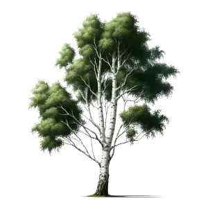 Realistic Birch Tree with Green Leaves