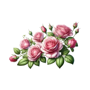 Pink Rose Bouquet with Buds and Green Leaves