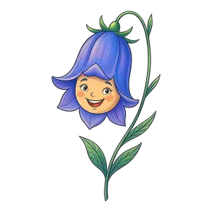 Smiling Bluebell Flower with Human Face Cartoon