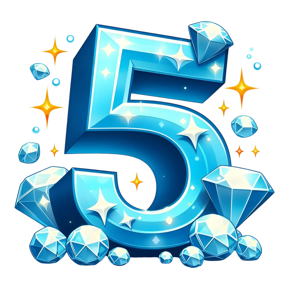 Shiny Blue Number 5 with Diamonds and Sparkles