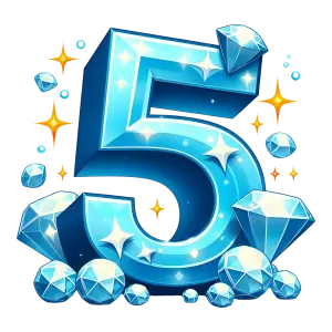 Shiny Blue Number 5 with Diamonds and Sparkles