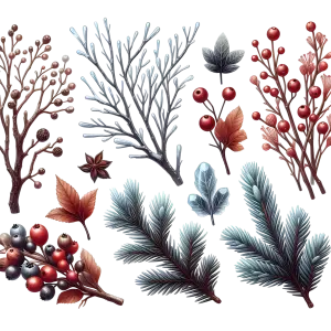 Winter and Autumn Botanical Elements PNG Set