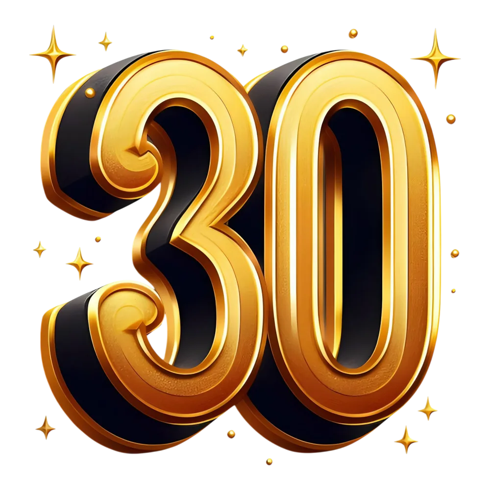 3D Gold Number 30 with Sparkles
