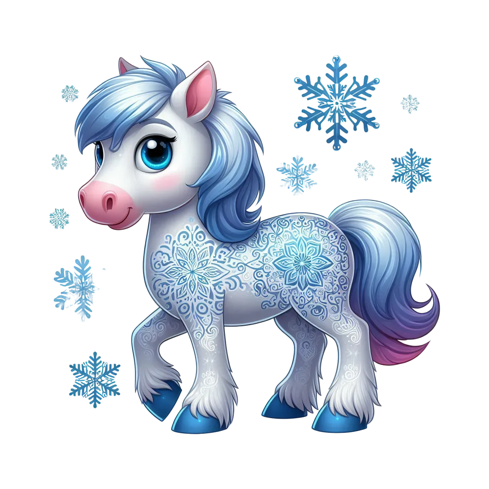 Cute Winter Pony with Snowflake Patterns