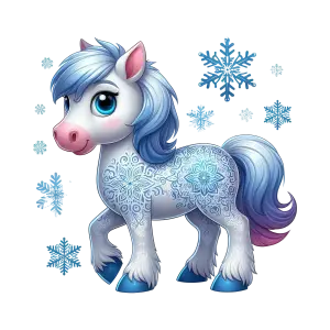 Cute Winter Pony with Snowflake Patterns