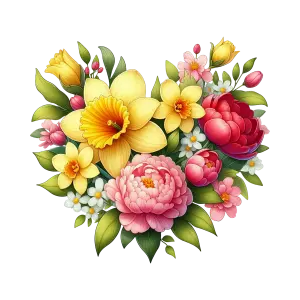 Colorful Floral Heart Bouquet Illustration