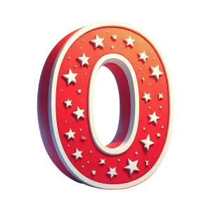 3D Number Zero Red with White Stars Decoration