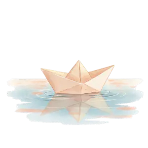 Paper Boat Floating on Water with Ripple Reflections