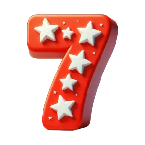Red Number Seven with White Stars 3D Illustration