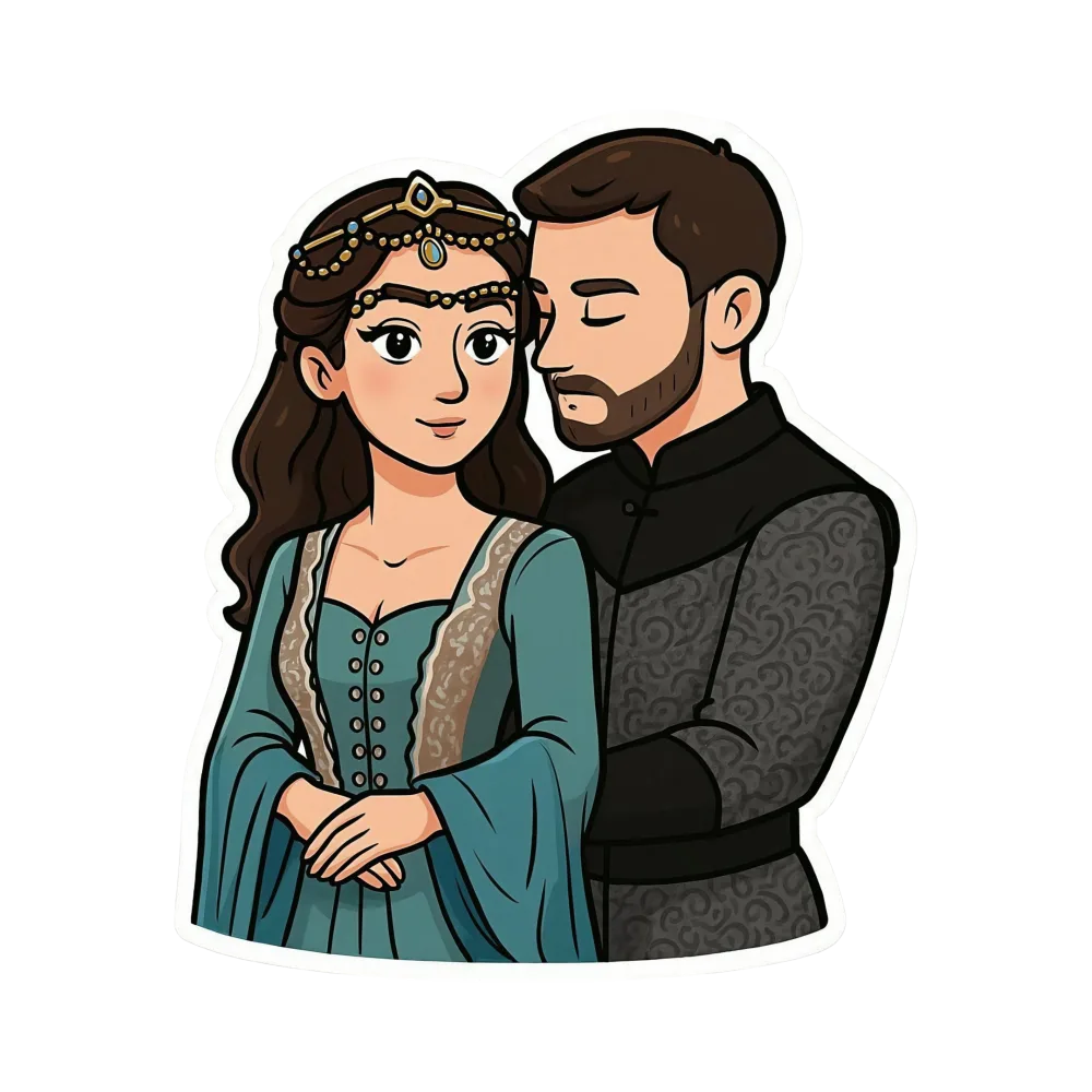Medieval Couple Illustration in Elegant Costume