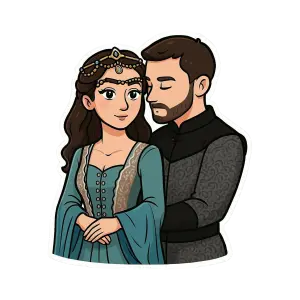 Medieval Couple Illustration in Elegant Costume