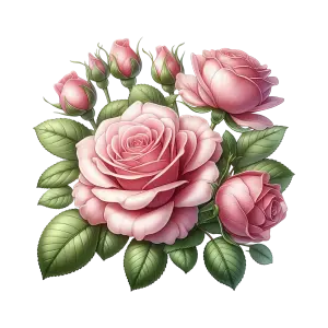 Realistic Pink Roses Bouquet with Green Leaves