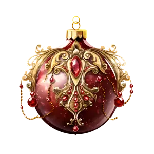 Ornate Red Christmas Ornament with Gold and Gemstone Details