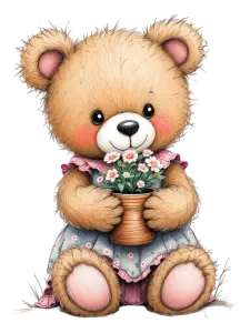 Cute Teddy Bear Holding Flower Pot Illustration