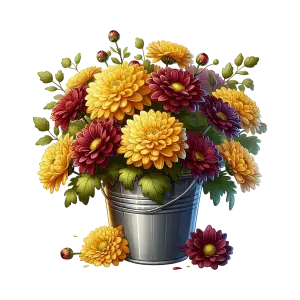 Colorful Chrysanthemum Bouquet in Metal Bucket