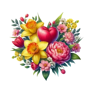 Heart Shaped Floral Bouquet with Tulips and Daffodils