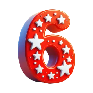 Red Number 6 with White Stars 3D Illustration