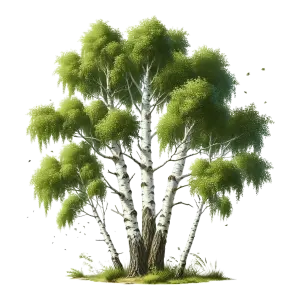 Cluster of Birch Trees with Green Foliage