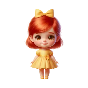 Cute Red-Haired Girl Character in Yellow Dress with Bow
