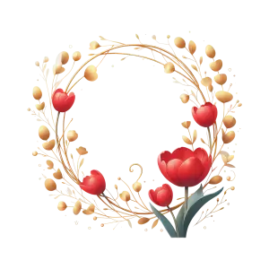 Decorative Floral Wreath with Red Tulips and Golden Leaves
