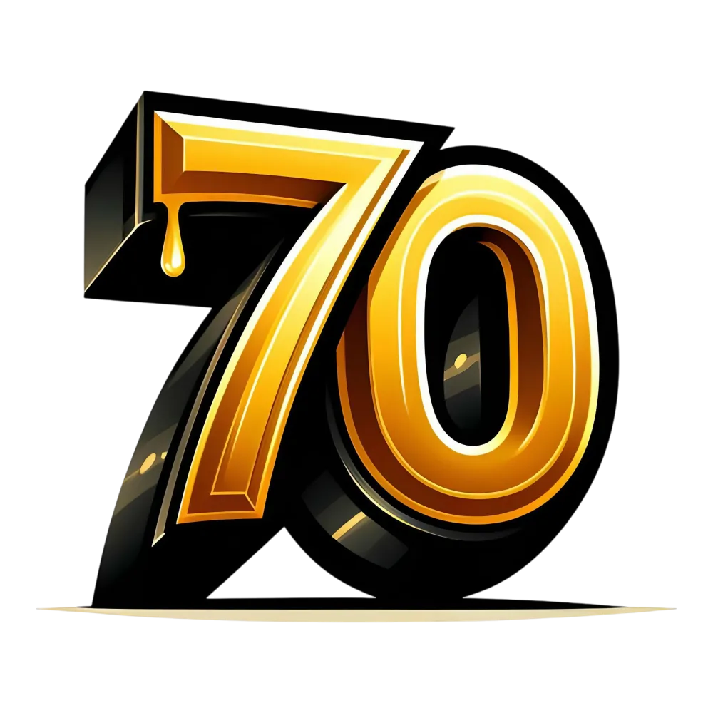 Golden Number 70 with Dripping Effect on Black Background