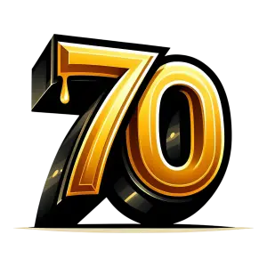 Golden Number 70 with Dripping Effect on Black Background