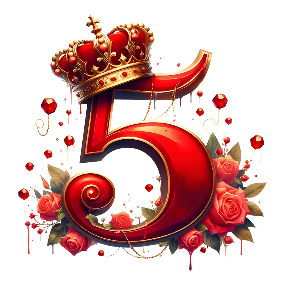 Red Number Five with Crown and Rose Decorations