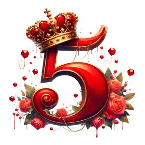 Red Number Five with Crown and Rose Decorations