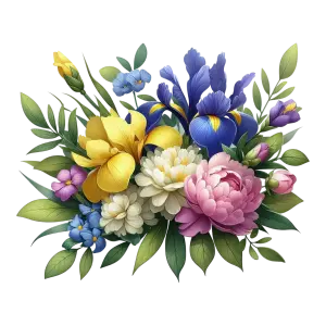 Colorful Bouquet of Various Flowers with Green Leaves