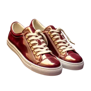 Shiny Burgundy Leather Sneakers with White Laces