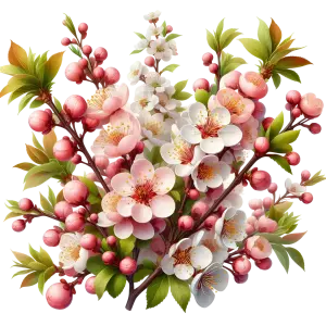 Pink and White Cherry Blossom Flowers with Green Leaves