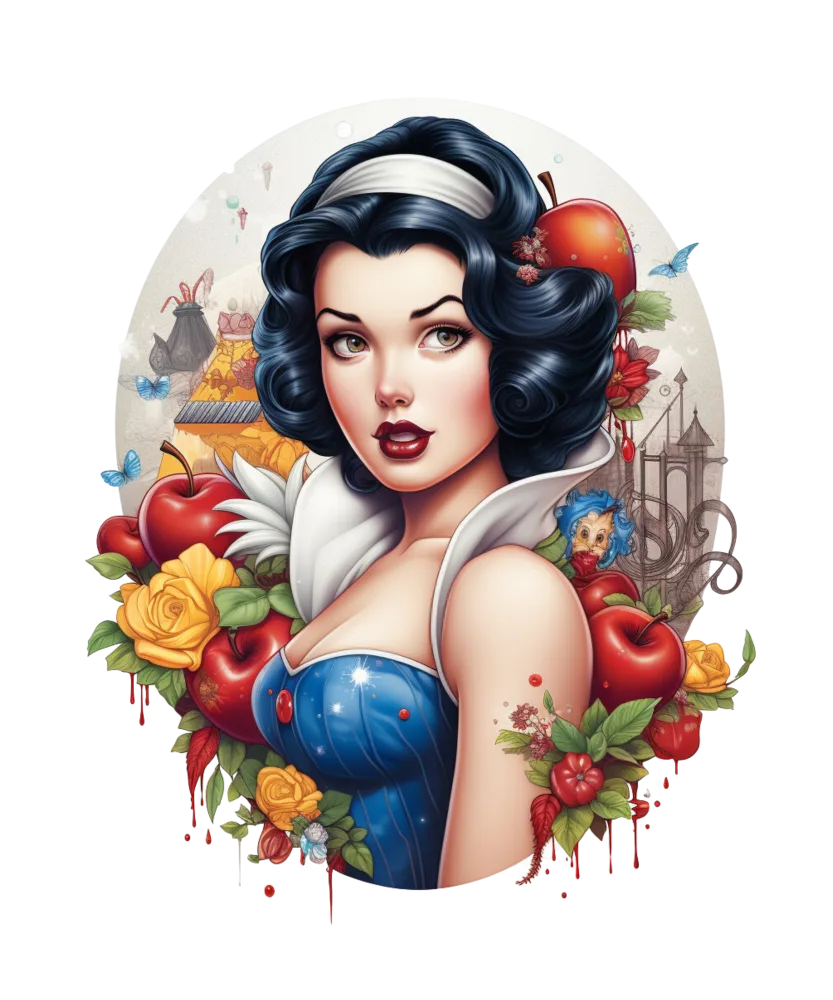 Digital Art of Snow White with Apples and Flowers