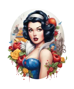 Digital Art of Snow White with Apples and Flowers