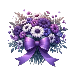 Purple and White Floral Bouquet with Ribbon