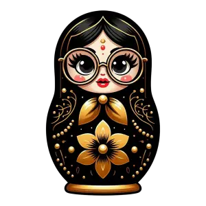 Matryoshka Doll with Gold Floral Design and Glasses