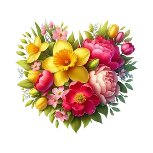 Colorful Heart-Shaped Floral Bouquet with Daffodils and Peonies
