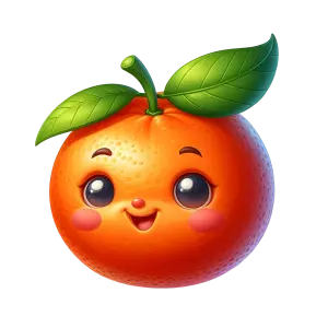 Cute Cartoon Orange with Smiling Face and Green Leaves