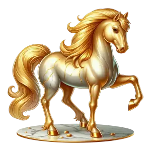 Golden and Marble Horse Statue on Round Base