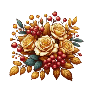 Autumn Floral Bouquet with Yellow Roses and Red Berries