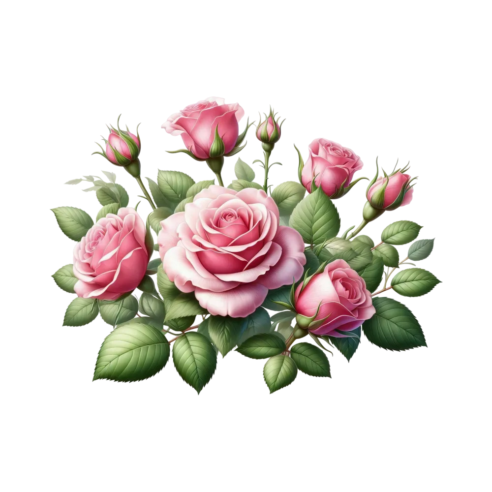 Pink Rose Bouquet with Green Leaves
