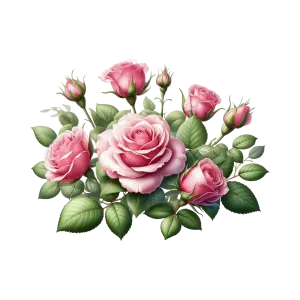 Pink Rose Bouquet with Green Leaves